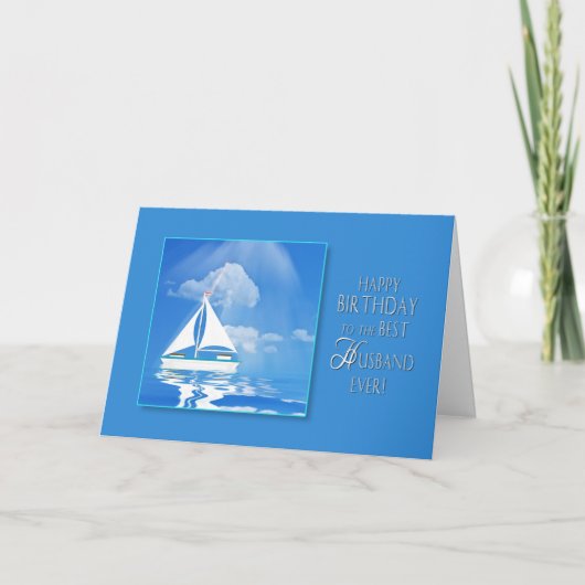 GEBURTSTAG - HUSBAND - SAILBOAT - BLAUES MEER KARTE (Vorderseite)