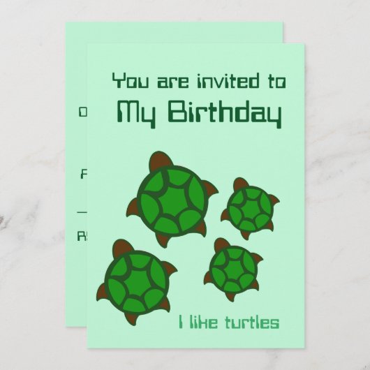 Geburtstag, ich mag Schildkröten, Einladung (Vorne/Hinten)