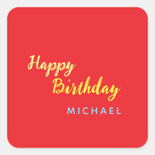 Geburtstag Ihr Name Minimalistisch Persönlich Mode Quadratischer Aufkleber