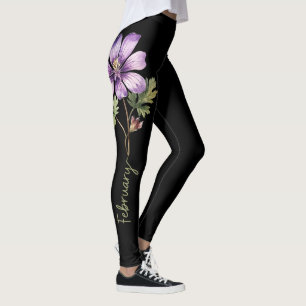 Geburtstag im Februar Blume, Lila Violett auf Schw Leggings