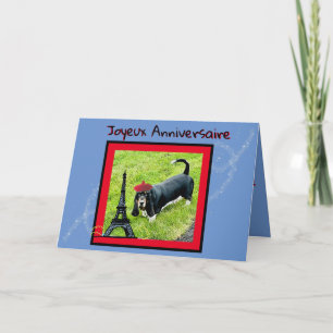 Geburtstag im Französischen W/Basset, Beret, Eiffe Karte