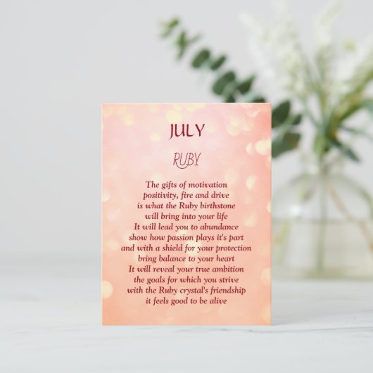 Geburtstag im Juli Ruby Postkarte (Stehend Vorderseite)