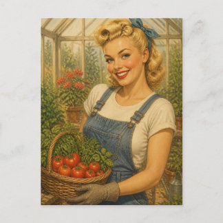 Geburtstag im Stil eines Pin-Up-Gardening-Girls de Postkarte