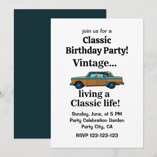 Geburtstag im Stil eines Vintage-Klassikers Einladung (Vorne/Hinten)