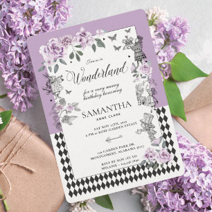 Geburtstag in Wonderland Chic Lilac Floral Fairyta Einladung
