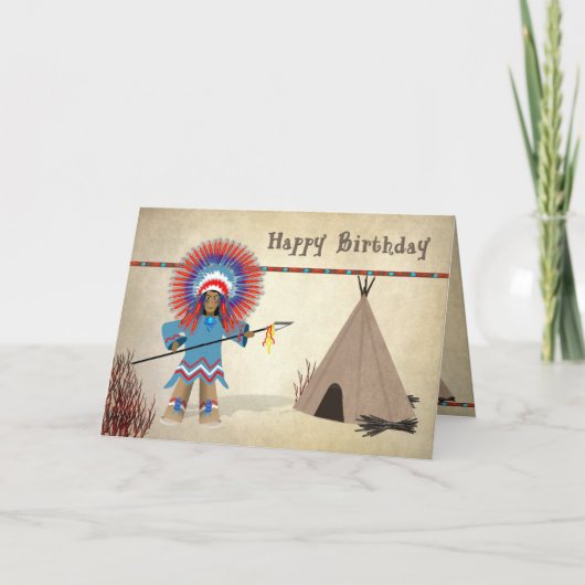 Geburtstag - Indianer mit Tepee - Fun Card Karte (Vorderseite)