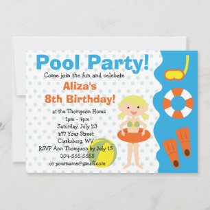 Geburtstag individualisierbares Girl's Pool Party Einladung