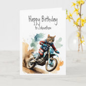 Geburtstag Individuelle Name Cat Riding Motocross Karte (Gelbe Blume)