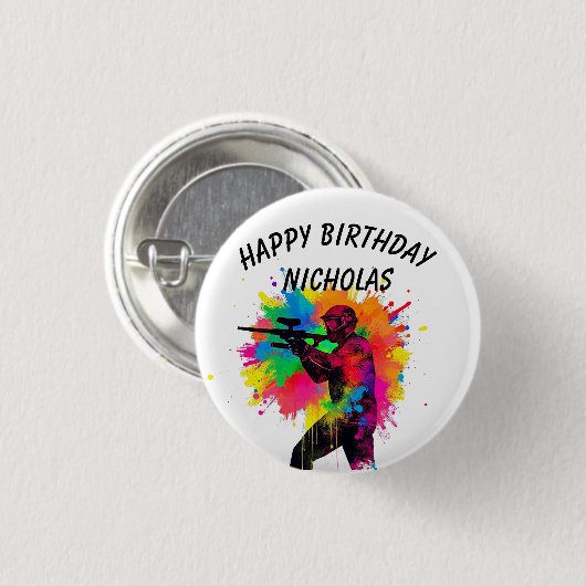 Geburtstag Individuelle Name Paintball Button (Vorne & Hinten)