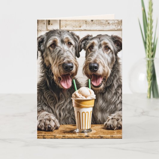 Geburtstag Irish Wolfhounds Sharing a Milkshake Karte (Vorderseite)