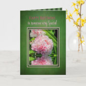 Geburtstag, Jemand besondere rosa Peongs/Reflexion Karte (Gelbe Blume)