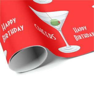 Geburtstag jubelt olivgrünen roten Glascocktails Geschenkpapier