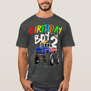 Geburtstag Junge 2 Jahr Altes Monster LKW Flag 2. T-Shirt