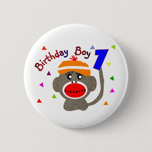 Geburtstag JUNGE Sockenaffe einjährig Button (Vorderseite)