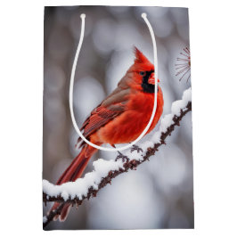 Geburtstag Kardinal auf Winter Branch Mittlere Geschenktüte