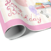 Geburtstag Karussell Pferde hinzufügen Mädchenname Geschenkpapier (Rolleneckpunkt)