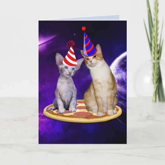 GEBURTSTAG KATZE MIT PIZZA-KATZKARTE KARTE (Vorderseite)