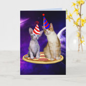 GEBURTSTAG KATZE MIT PIZZA-KATZKARTE KARTE (Gelbe Blume)