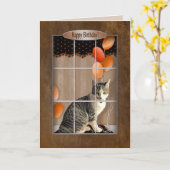 Geburtstag - Katzen Aussehen Fenster - Balloons Karte (Gelbe Blume)