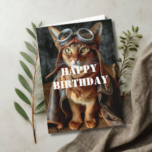 Geburtstag Katzenpilot Flugpilot Cool Lustig Luftf Karte