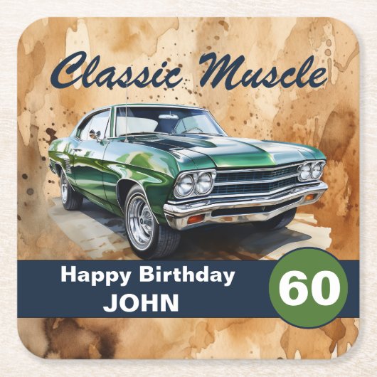 Geburtstag, klassisches Muskelauto Rechteckiger Pappuntersetzer (Vorderseite)
