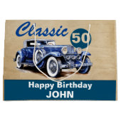 Geburtstag, klassisches Vintages blaues Auto Große Geschenktüte (Vorderseite)