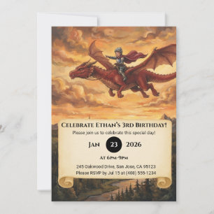 Geburtstag kleiner Ritter auf einem Drachen Einladung