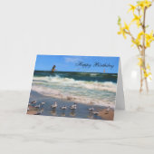 Geburtstag, königliche Seeschwalben am Strand Karte (Gelbe Blume)