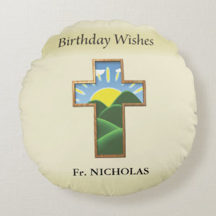 Geburtstag Kreuzpriester Personalisiert Rundes Kissen