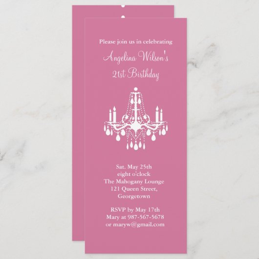 Geburtstag Kronleuchter (fuchsia) Einladung (Vorne/Hinten)
