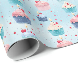 Geburtstag - Kuchen, Kerzen und Erdbeeren - Geschenkpapier