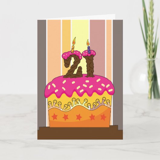 Geburtstag - Kuchen mit Kerze 21 - 21. Geburtstag Karte (Vorderseite)