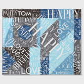 Geburtstag Kurzer Name Farbblock Blau-ID274 hinzuf Geschenkpapier (Flach)