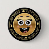 Geburtstag, Lächeln Gesicht goldschwarz niedlich Button (Vorderseite)