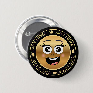 Geburtstag, Lächeln Gesicht goldschwarz niedlich Button
