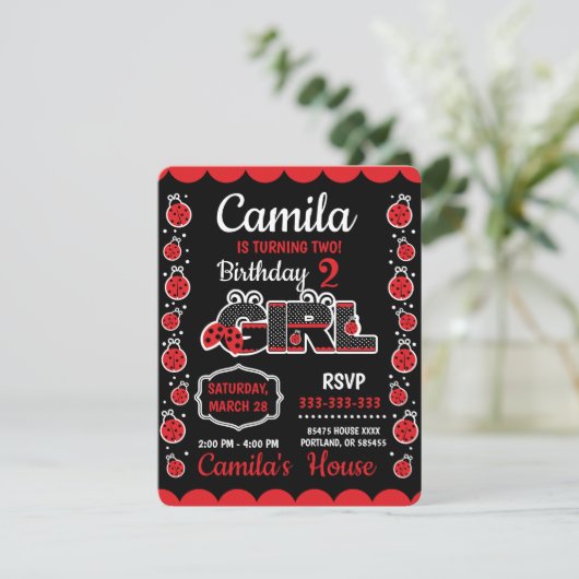 Geburtstag Ladybug Design Einladung Invitati (Stehend Vorderseite)