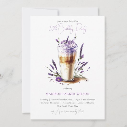 Geburtstag Latte Fun Coffee Einladung (Vorderseite)