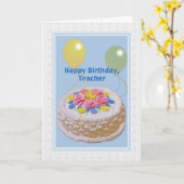 Geburtstag, Lehrer, Kuchen und Ballons Karte (Gelbe Blume)