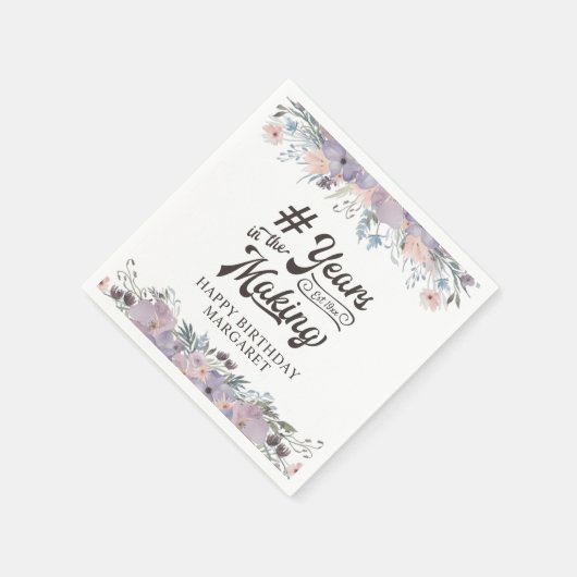 Geburtstag Lila Blumenskriptjahre im MAKING Serviette (Ecke)