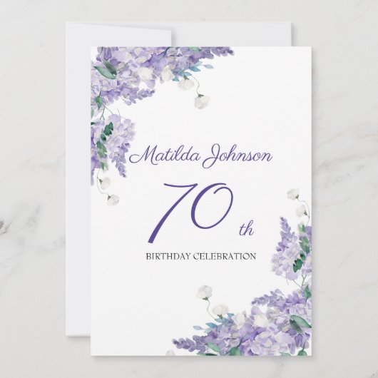 Geburtstag Lila Blumenwisteria Botanical Inv. Einladung (Rückseite)