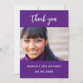 Geburtstag lila Foto Dankeschön Karte (Vorderseite)