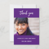 Geburtstag lila Foto einfach elegant Dankeskarte (Vorderseite)