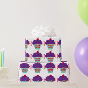 Geburtstag Lila Frosting Cupcake Name Alter Geschenkpapier