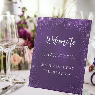 Geburtstag lila Glitter Funkeln Willkommen Sockelschild