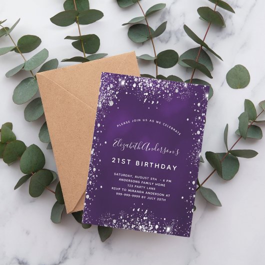Geburtstag lila Glitzer Einladung