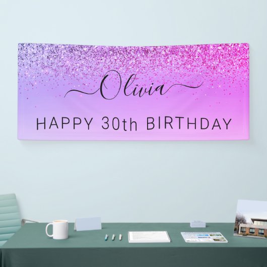 Geburtstag Lila Glitzer Girly Modern Banner (Messe)
