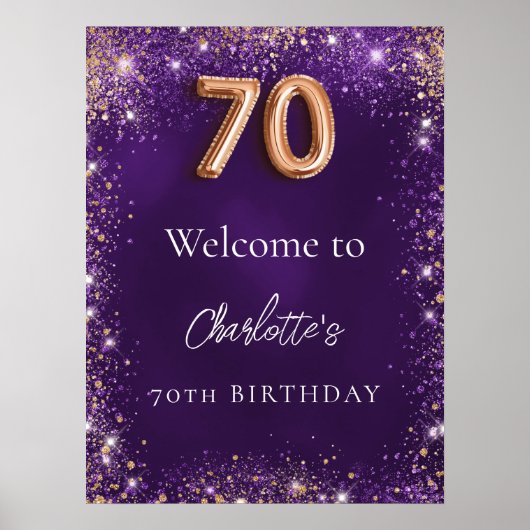 Geburtstag lila Glitzer Glitzern begrüßen Poster (Vorne)