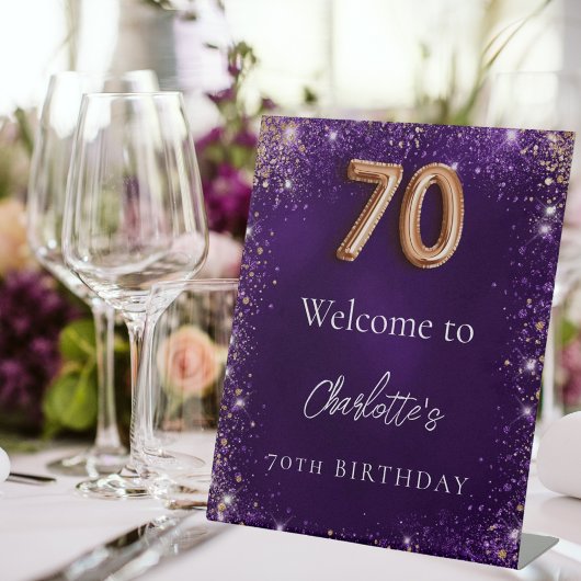Geburtstag lila Glitzer Glitzern begrüßen Sockelschild