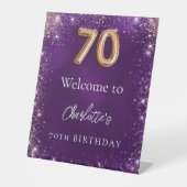 Geburtstag lila Glitzer Glitzern begrüßen Sockelschild (Vorderseite)