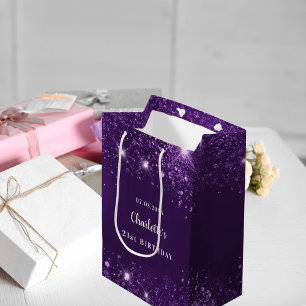 Geburtstag lila Glitzer Mittlere Geschenktüte